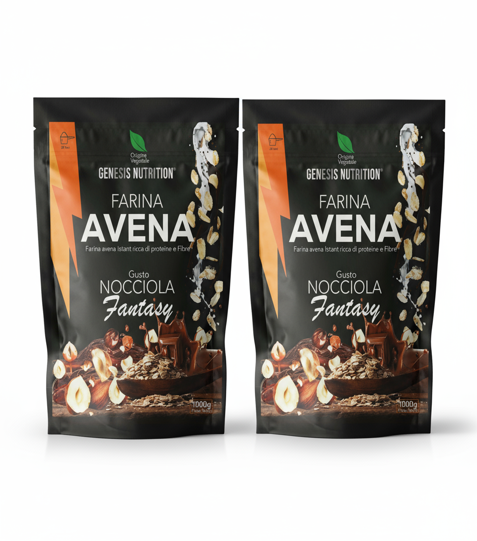 Farina d'avena aromatizzata istantanea 1kg gusto nocciola - Genesis Nutrition