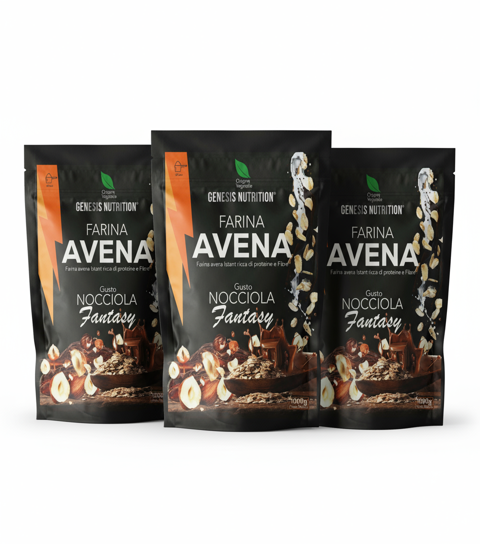 Farina d'avena aromatizzata istantanea 1kg gusto nocciola - Genesis Nutrition