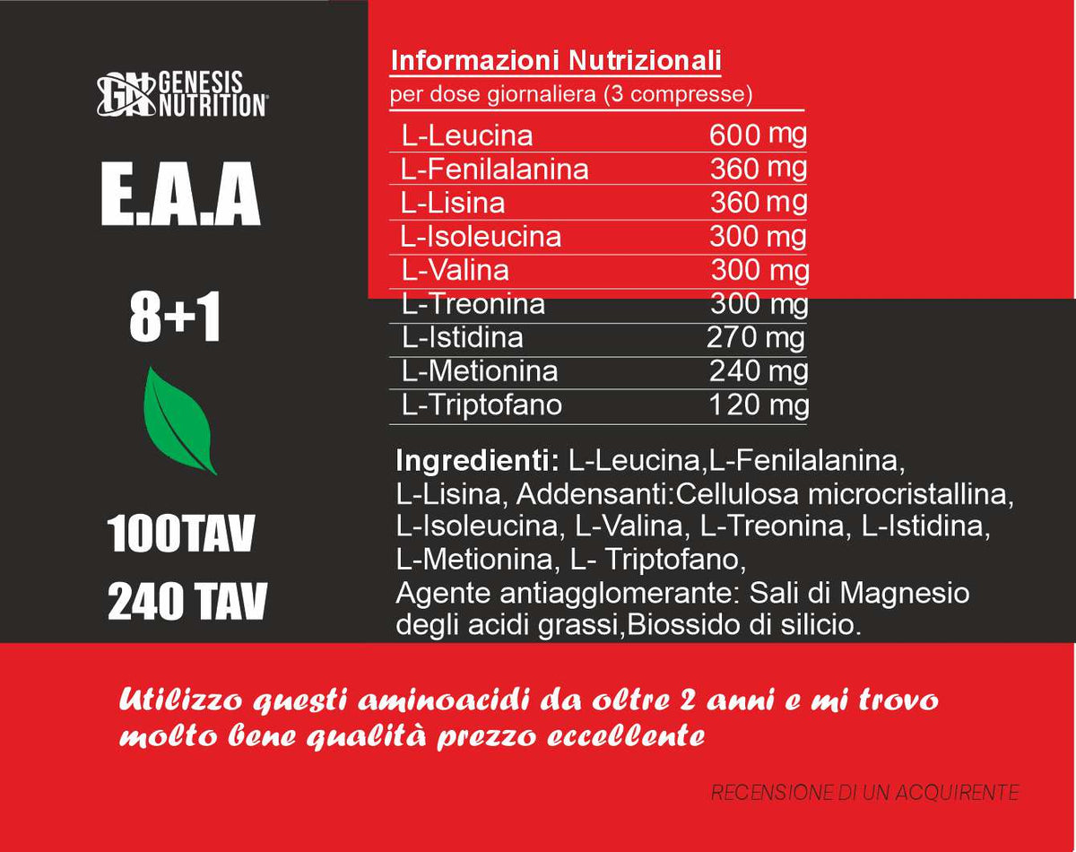 EAA aminoacidi essenziali in compresse - Genesis Nutrition
