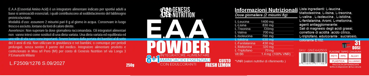 EAA aminoacidi essenziali in polvere 250g - Genesis Nutrition